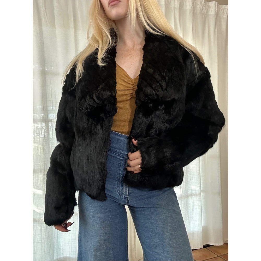 Vintage 70s black rabbit fur jacket